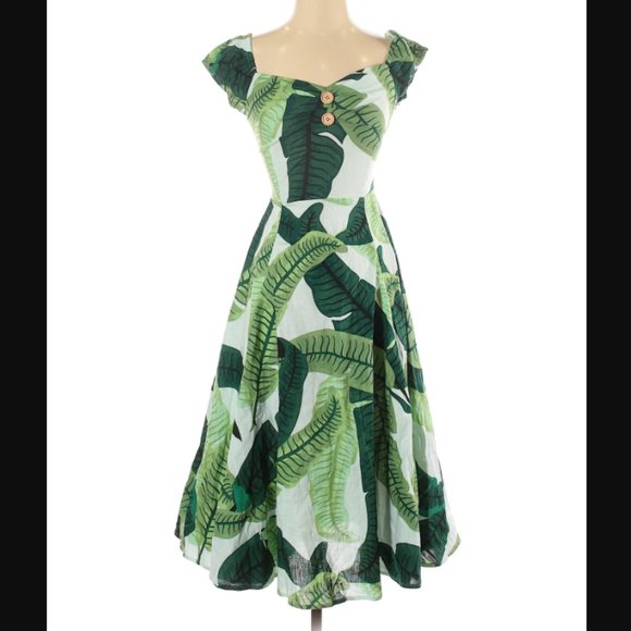 Palm Leaf Dolores Linen Dress from Collectif - Picture 1 of 2